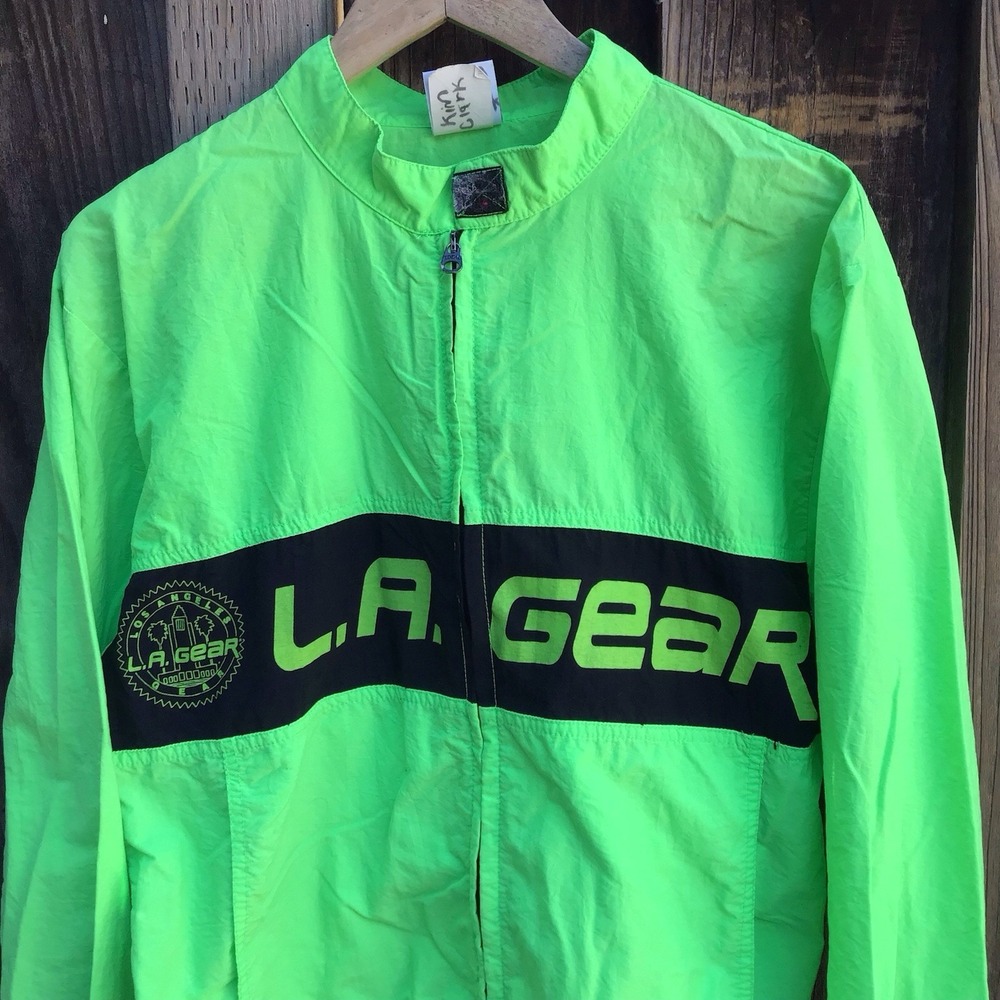 Vintage LA Gear Neon Green Windbreaker Jacket Full Zip Mens Small 90s - Picture 2 of 7